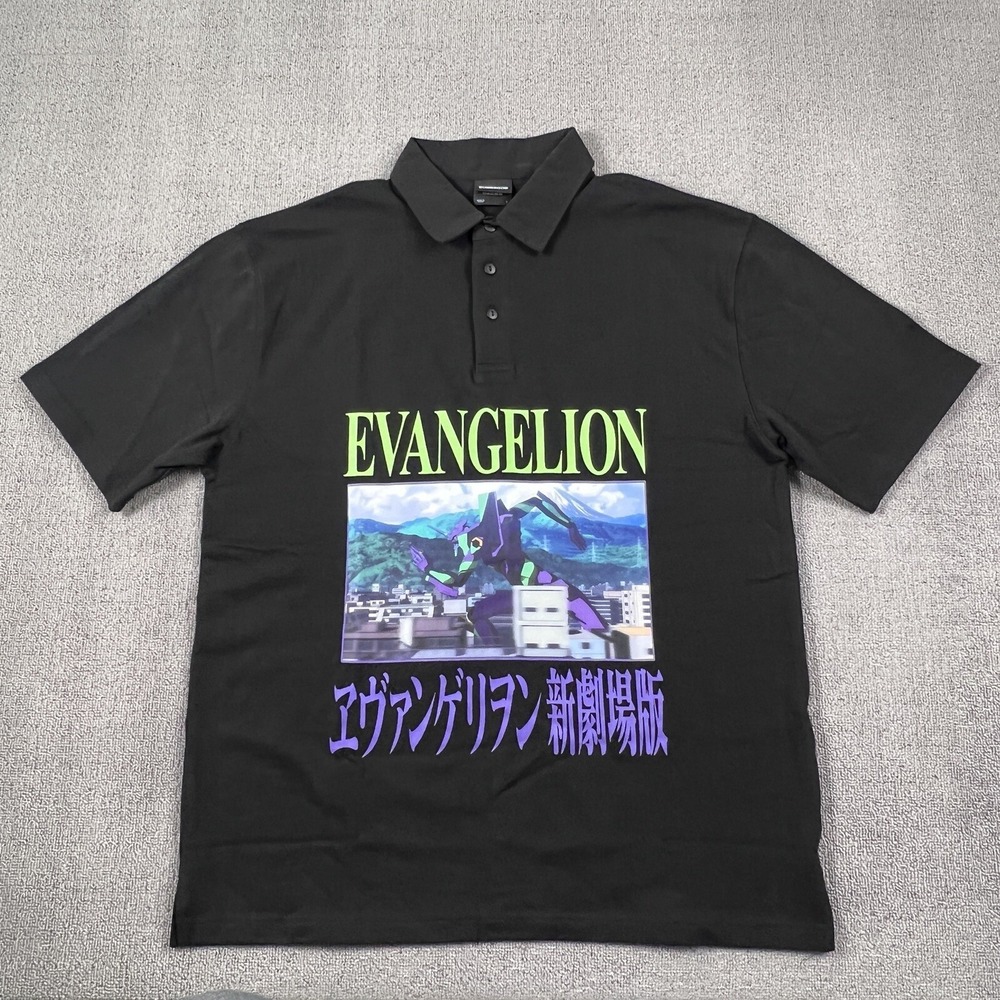Dumbgood Evangelion Polo Shirt Adult Large Black Short Sleeve Anime Men's